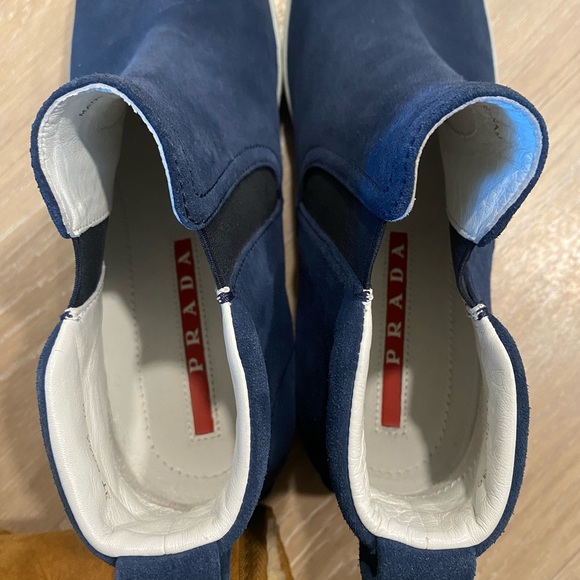 Prada Suede High-Top Slip-On Sneaker, Navy - Picture 5 of 8